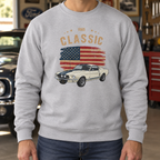 Personalized Classic Car Sweatshirt – Custom Photo, Year & Flag Retro Design