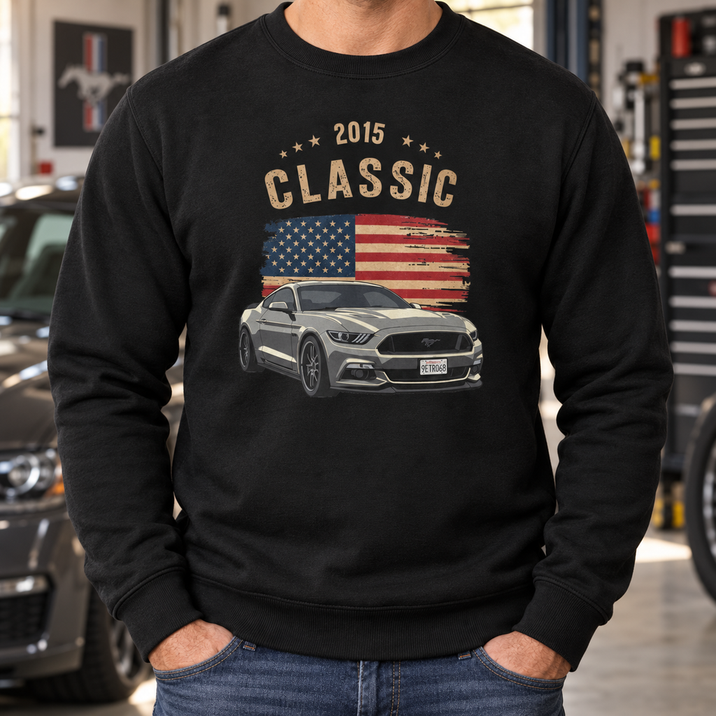Personalized Classic Car Sweatshirt – Custom Photo, Year & Flag Retro Design