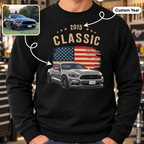 Personalized Classic Car Sweatshirt – Custom Photo, Year & Flag Retro Design