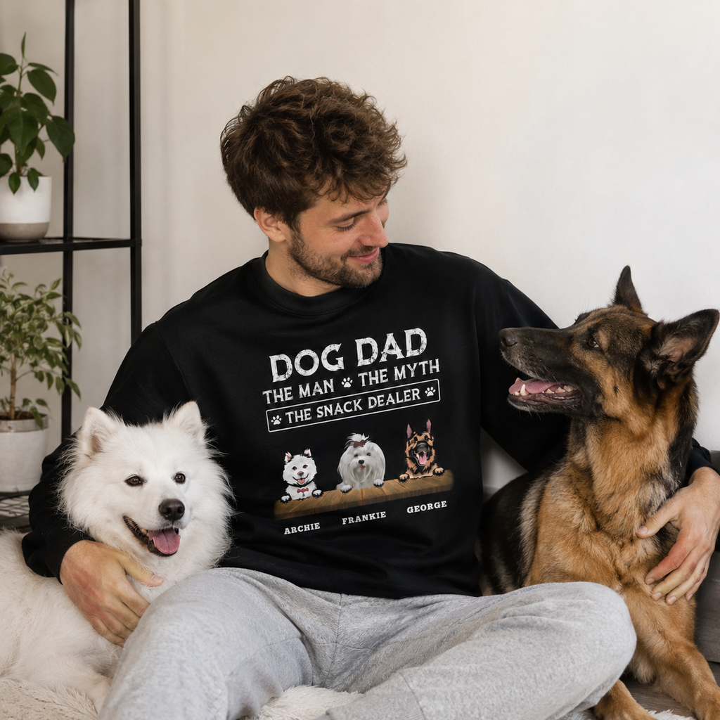 Personalized Dog Dad Breed & Name Unisex Sweatshirt – Custom 1–3 Dog Illustration Gift
