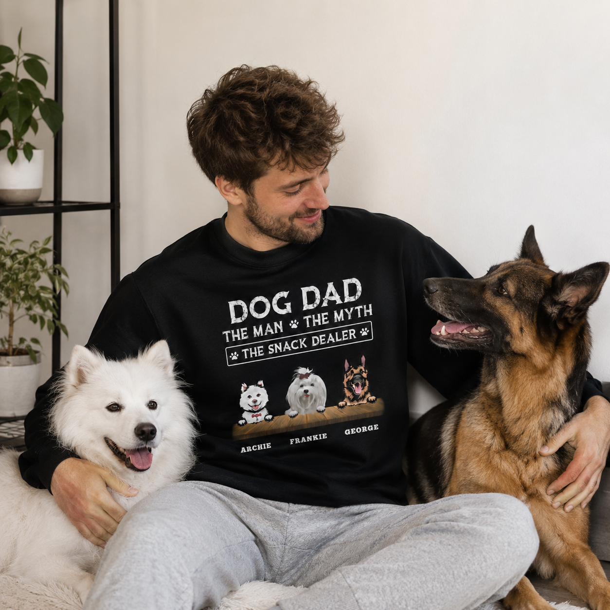 Personalized Dog Dad Breed & Name Unisex Sweatshirt – Custom 1–3 Dog Illustration Gift