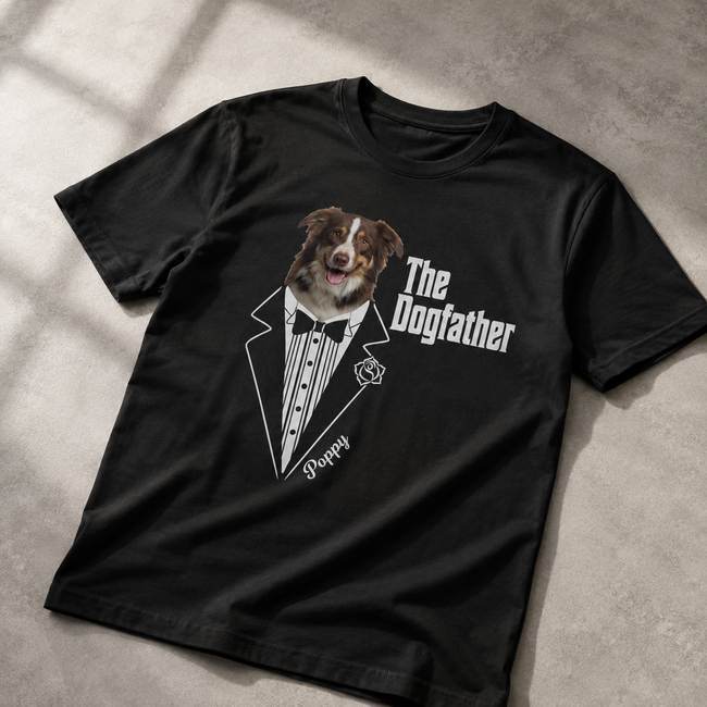 Personalized Dog Dad Photo & Name Unisex T-Shirt – Custom Formal Pet Portrait Gift Main Image