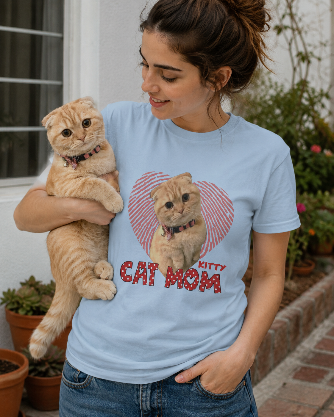 Personalized Dog Mom or Cat Mom Photo & Name Unisex T-Shirt – Custom 1–2 Pet Images Gift