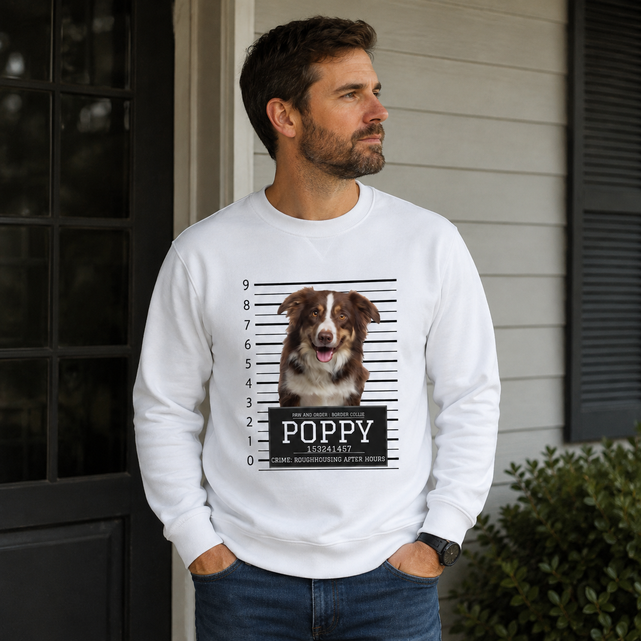 Personalized Dog Photo Sweatshirt – Custom Dog Name, Number & Funny Text Unisex Gift
