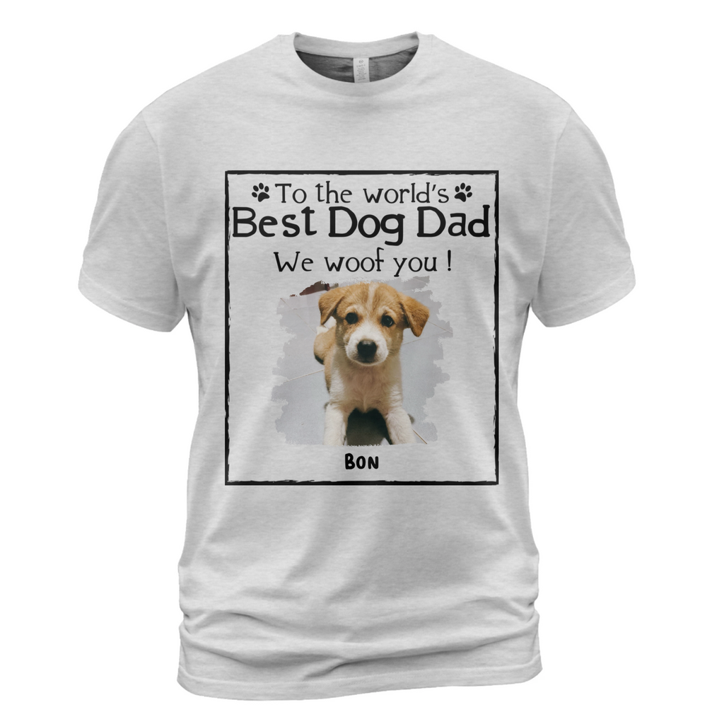 Personalized Dog Photo T-Shirt – Best Dog Dad “We Woof You” Custom Pet Name Tee
