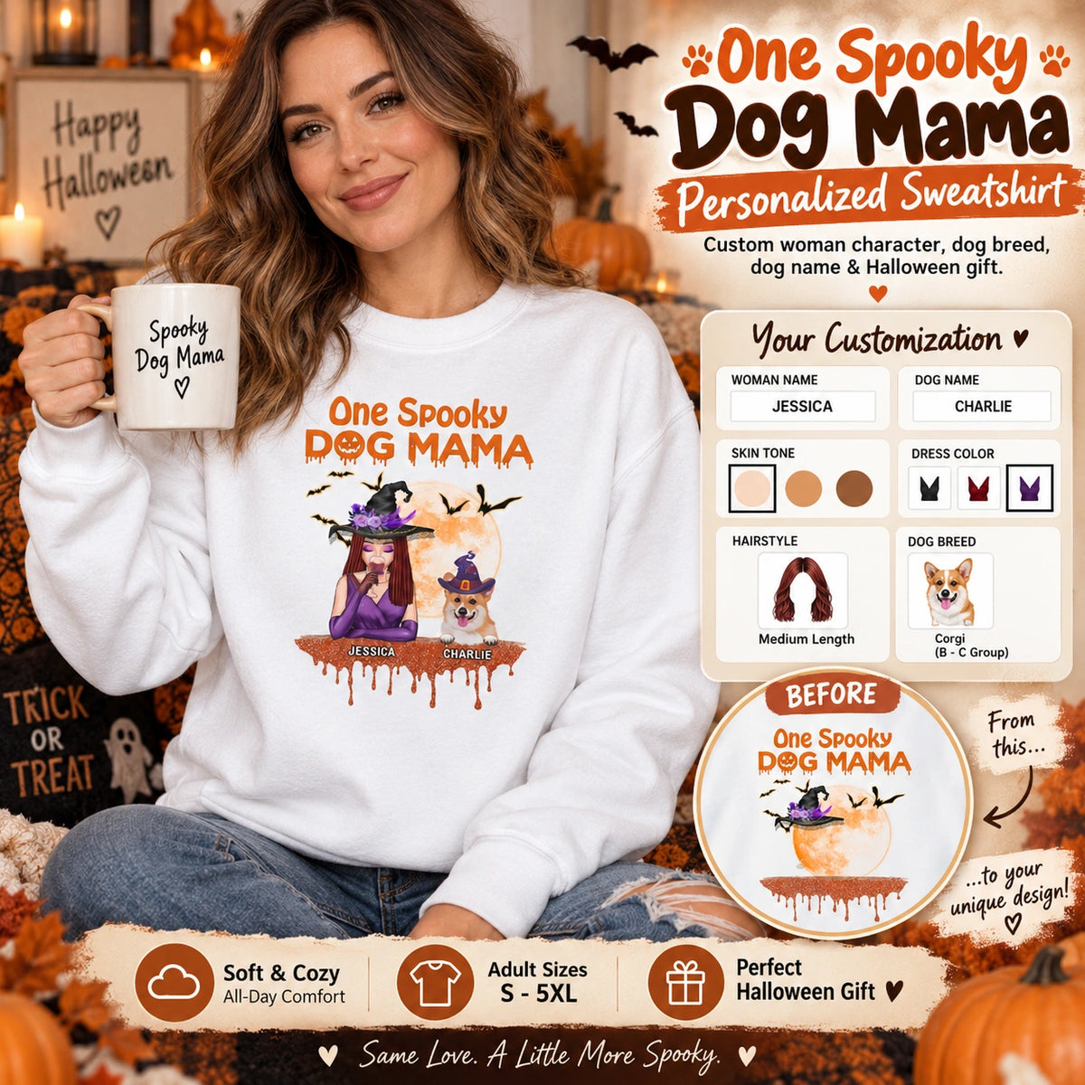 Personalized Dog Sweatshirt, Custom Dog Sweatshirt, Halloween Dog Sweatshirt, Dog Mom Sweatshirt, Dog Lover Gift