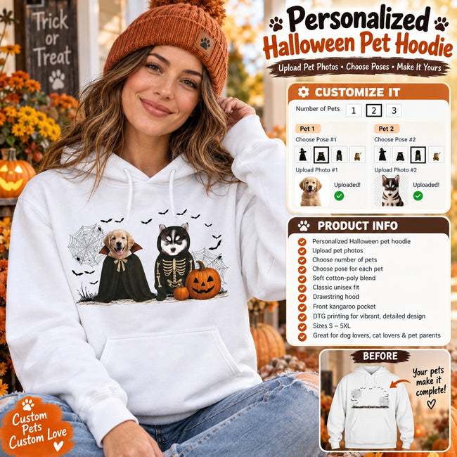 Personalized Pet Hoodie, Halloween Dog Hoodie, Halloween Cat Hoodie, Pet Lover Hoodie, Personalized Pet Gift Hover Image