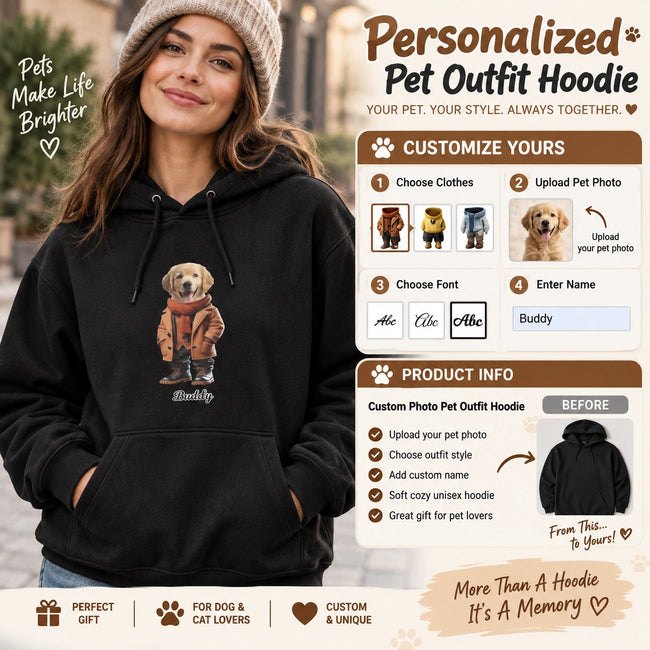 Personalized Pet Hoodie, Pet Photo Hoodie, Pet Outfit Hoodie, Pet Name Hoodie, Personalized Pet Gift Hover Image