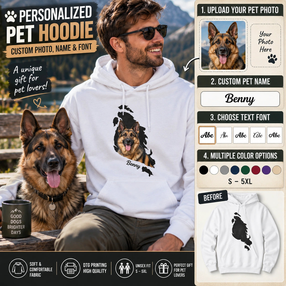 Personalized Pet Hoodie, Personalized Dog Hoodie, Personalized Cat Hoodie, Custom Pet Hoodie, Pet Lover Gift