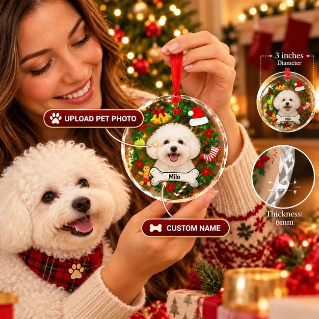 Personalized Pet Photo Ornament – Custom Dog Ornament or Cat Ornament, Gift for Pet Lovers Hover Image