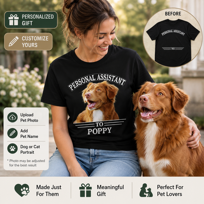 Personalized Pet Photo and Name Unisex T-Shirt – Custom Dog or Cat Portrait Shirt Hover Image