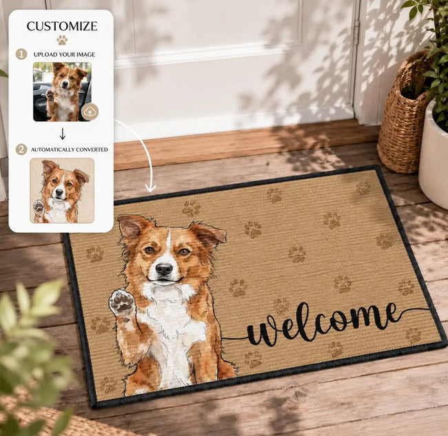 Personalized Pet Portrait Doormat – Custom Watercolor Pet Welcome Mat, Gift for Pet Lovers Hover Image