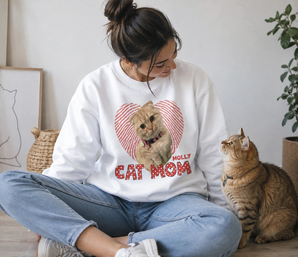 Personalized Pet Sweatshirt, Custom Pet Photo, Dog Mom Sweatshirt, Cat Mom Sweatshirt, Cat Mom Gift