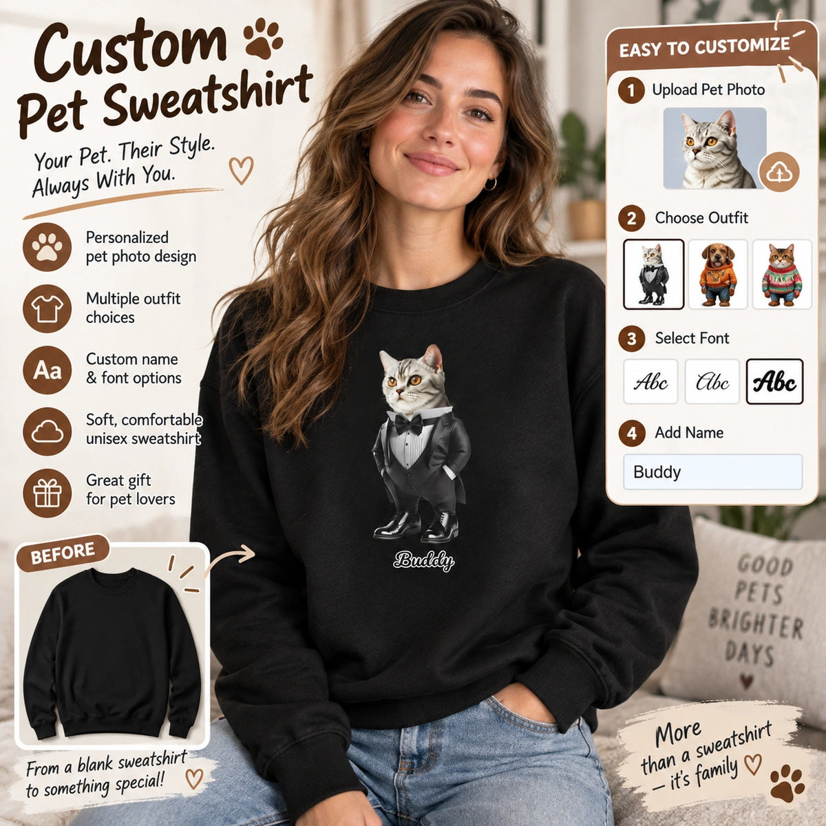 Personalized Pet Sweatshirt, Personalized Dog Sweatshirt, Personalized Cat Sweatshirt, Custom Pet Sweatshirt, Personalized Pet Gift