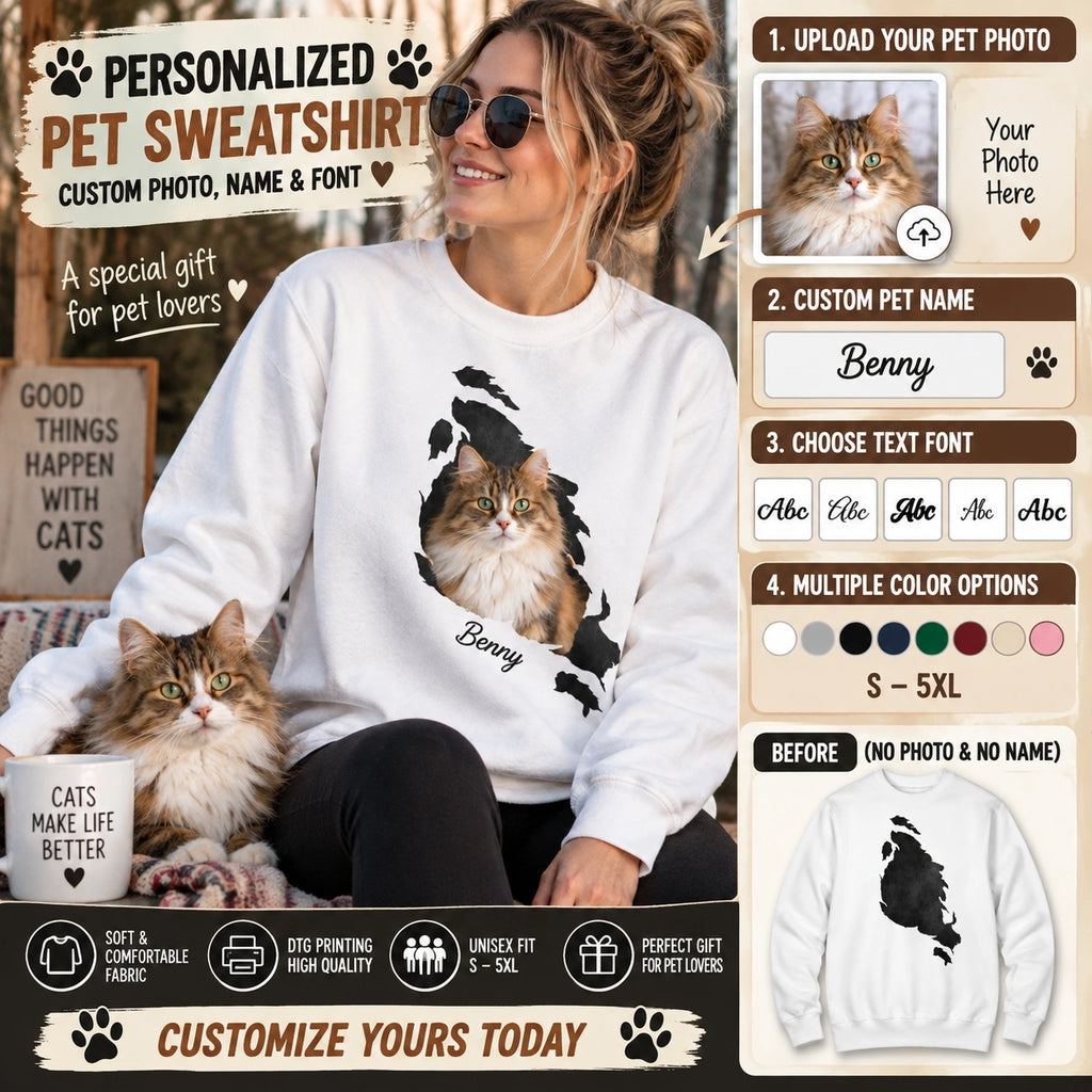 Personalized Pet Sweatshirt, Personalized Dog Sweatshirt, Personalized Cat Sweatshirt, Custom Pet Sweatshirt, Pet Lover Gift