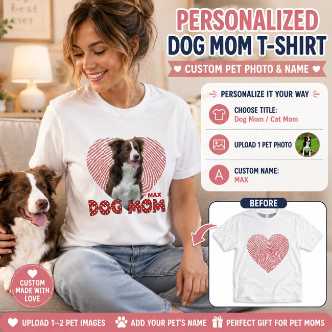 Personalized Pet T-Shirt, Custom Pet Photo, Dog Mom T-Shirt, Cat Mom T-Shirt, Cat Mom Gift Hover Image