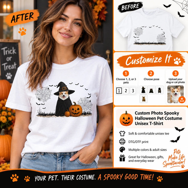 Personalized Pet T-Shirt, Halloween Pet Shirt, Halloween Dog Shirt, Halloween Cat Shirt Hover Image