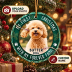 Personalized Pet’s First Christmas Ornament – Custom Dog & Cat Photo Circle Glass Ornament, Gift for Pet Lovers