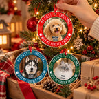 Personalized Pet’s First Christmas Ornament – Custom Dog & Cat Photo Circle Glass Ornament, Gift for Pet Lovers