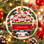Personalized Snowman Family Christmas Ornament, Custom Family Names 3D Relief Ceramic Ornament, Christmas Truck Keepsake, Family Gift