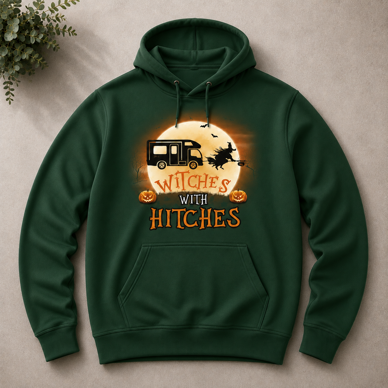 Personalized Witches With Hitches Halloween RV Camping Unisex Hoodie – Custom Camper Moon Pumpkin Gift