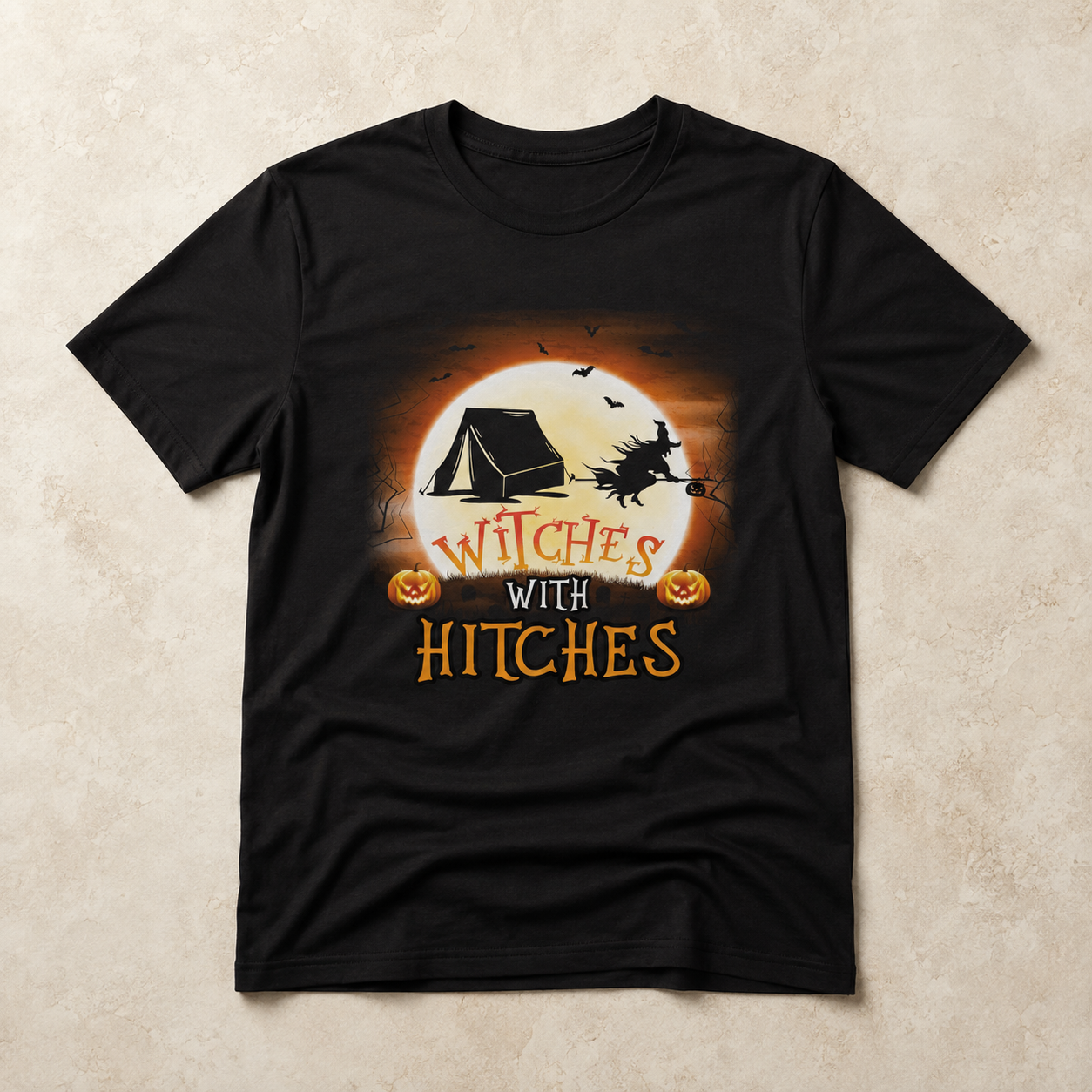 Personalized Witches With Hitches Halloween RV Camping Unisex T-Shirt – Custom Camper, Moon & Pumpkin Gift