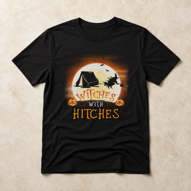 Personalized Witches With Hitches Halloween RV Camping Unisex T-Shirt – Custom Camper, Moon & Pumpkin Gift Main Image