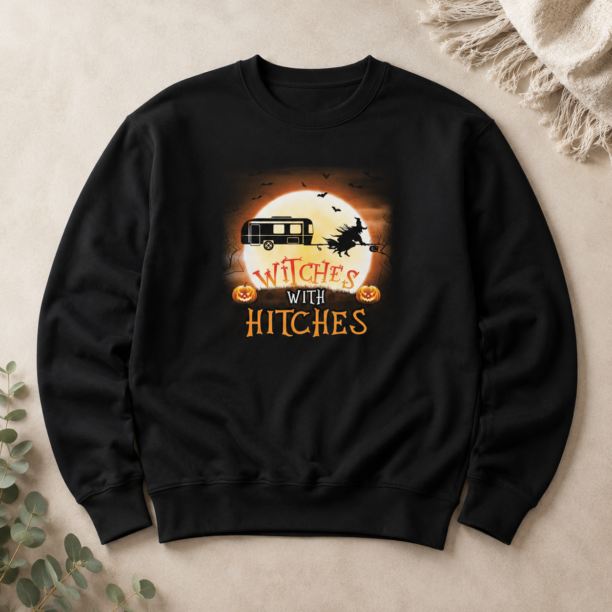 Personalized Witches With Hitches RV Camping Unisex Sweatshirt – Custom Camper Halloween Moon Gift