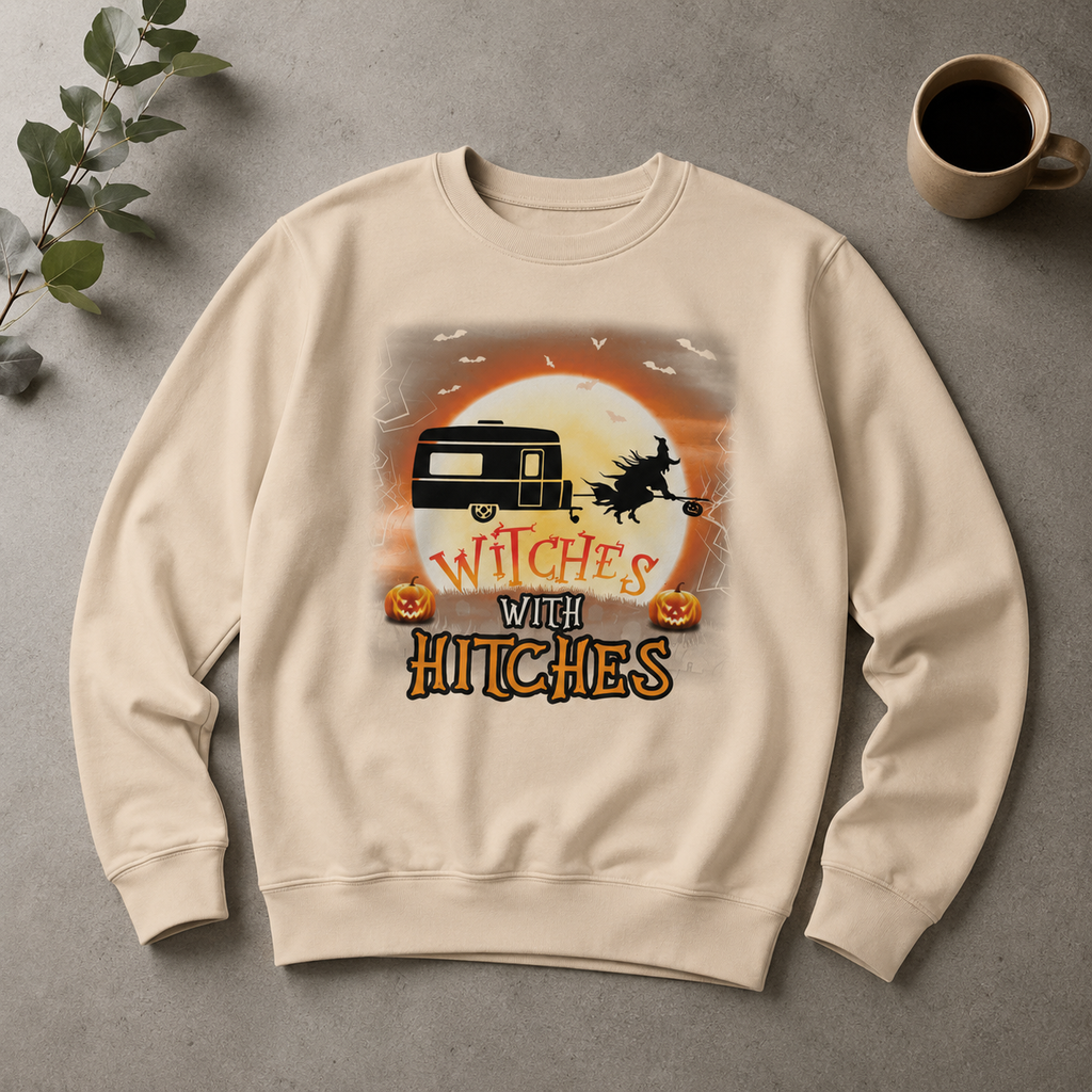 Personalized Witches With Hitches RV Camping Unisex Sweatshirt – Custom Camper Halloween Moon Gift