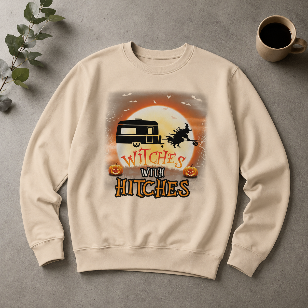 Personalized Witches With Hitches RV Camping Unisex Sweatshirt – Custom Camper Halloween Moon Gift