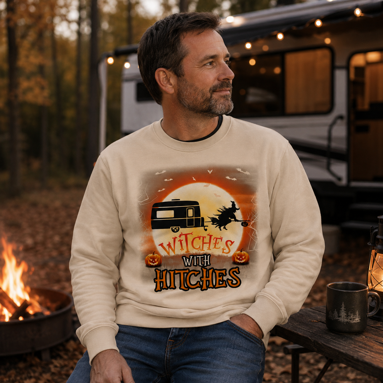 Personalized Witches With Hitches RV Camping Unisex Sweatshirt – Custom Camper Halloween Moon Gift