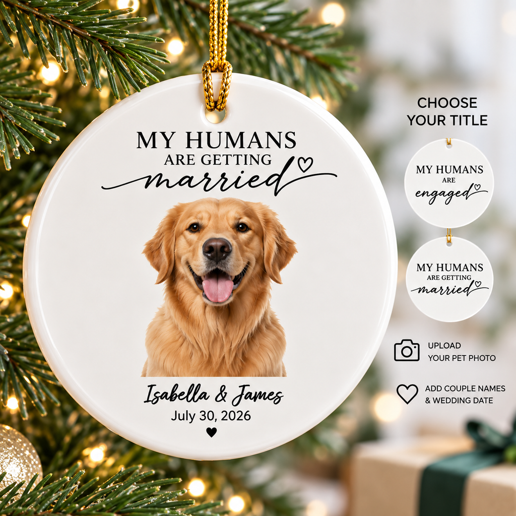 Personalized Pet Engagement & Wedding Ornament, Custom Dog & Cat Photo Christmas Ornament