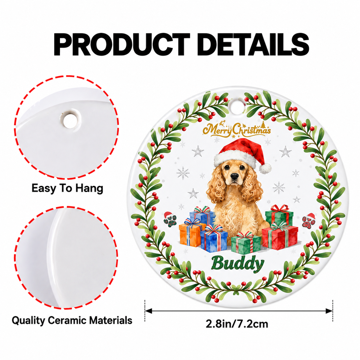 Pet Memorial Christmas Ornament from Photo, Personalized Dog Cat Loss Ornament with Name, Custom Watercolor Style Sympathy Gift