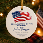 Personalized Military Retirement Ceramic Ornament – Custom Veteran Retirement Gift with Name, Branch & Years of Service