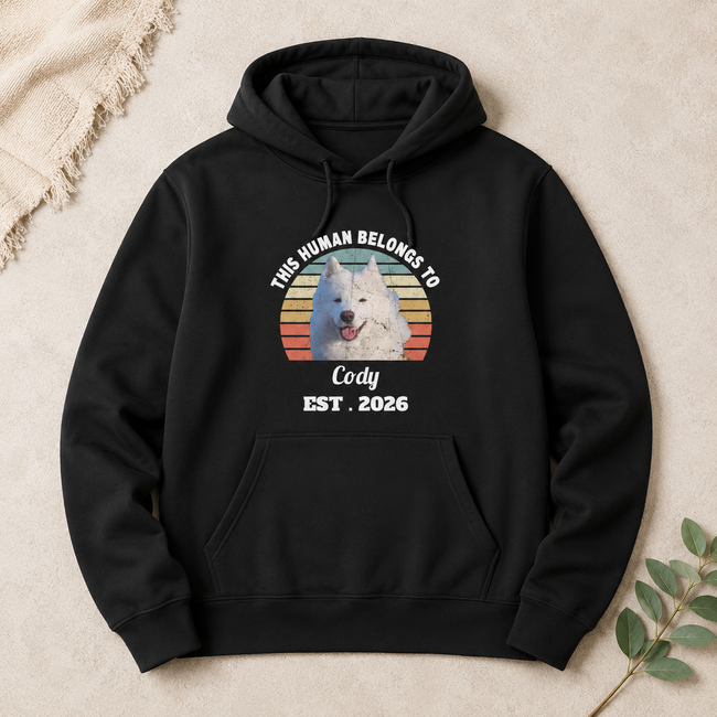 This Human Belongs To Dog Personalized Photo Unisex Hoodie – Custom Pet Name & Year Dog Lover Gift Main Image