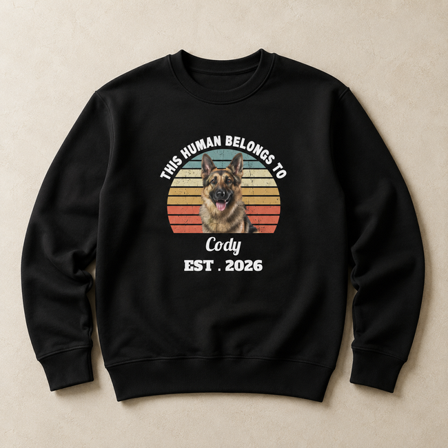 This Human Belongs To Dog Personalized Photo Unisex Sweatshirt – Custom Pet Name & Year Retro Dog Lover Gift Main Image