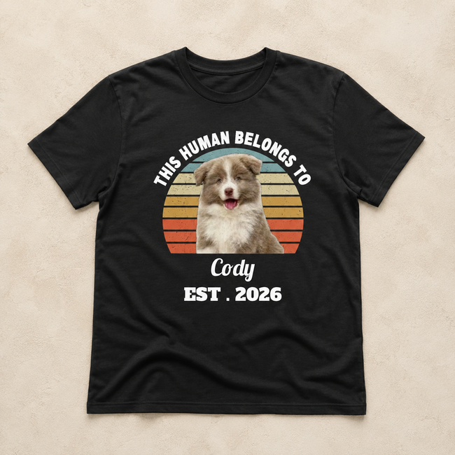 This Human Belongs To Dog Personalized Photo Unisex T-Shirt – Custom Pet Name & Year Gift Main Image