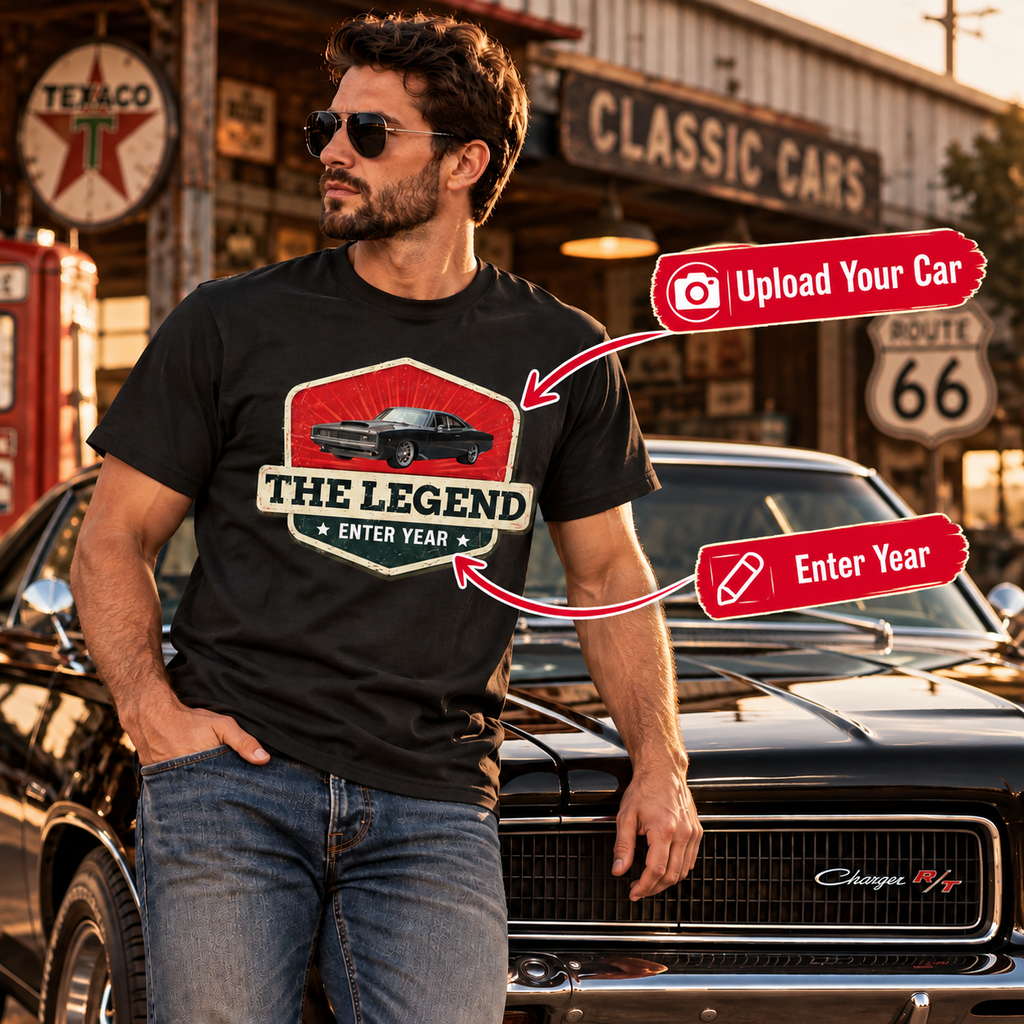 Custom Car Shirt, Car Photo Shirt, Classic Car T-Shirt, Custom Car Photo & Year, The Legend Vintage Car Shirt, Gift for Car Lovers