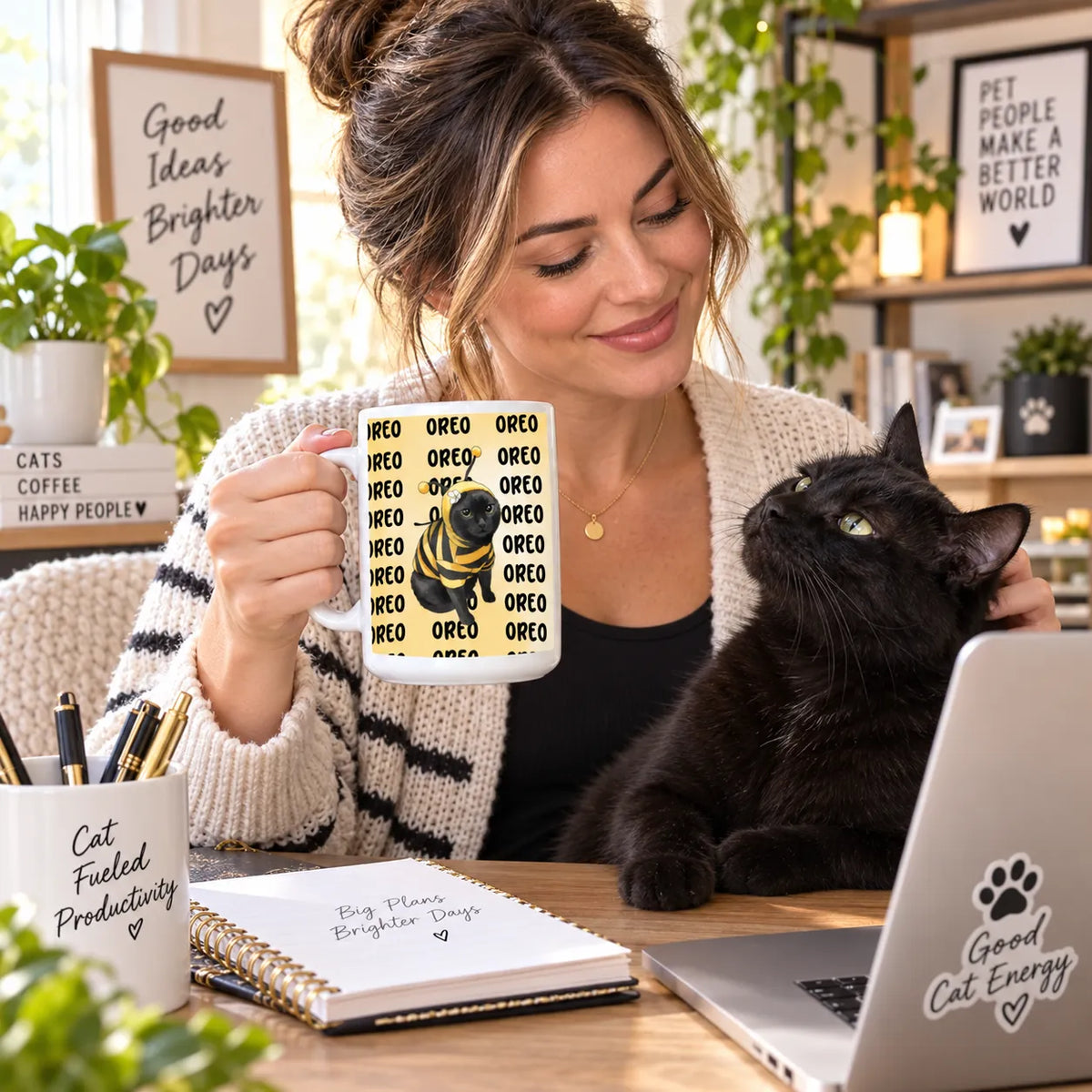 Custom Photo Mug – Personalized Pet Portrait & Name, Watercolor Style, 15oz Ceramic Mug, Gift for Pet Lovers