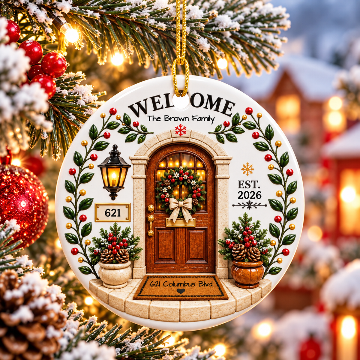 Personalized Ceramic 3D Relief Ornament, Custom New Home Christmas Ornament, House Number Keepsake, First Home Housewarming Gift