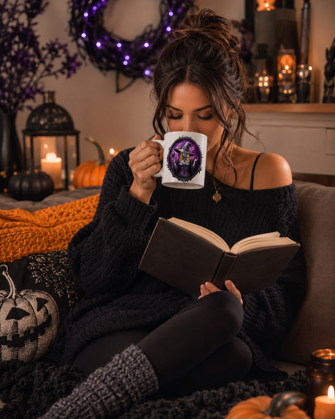 Halloween Custom Ceramic Mug 11oz - Personalized Best Friend Birthday Gifts For Women, Besties, Sisters, BFF - Witch Vibes Only This Halloween