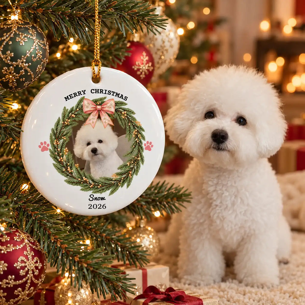 Personalized Pet Christmas Ornament – Custom Dog & Cat Photo Ceramic Ornament