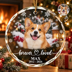 Personalized Christmas Ornament – Custom Pet Memorial Dog & Cat Photo Glass Ornament, Forever Loved Gift