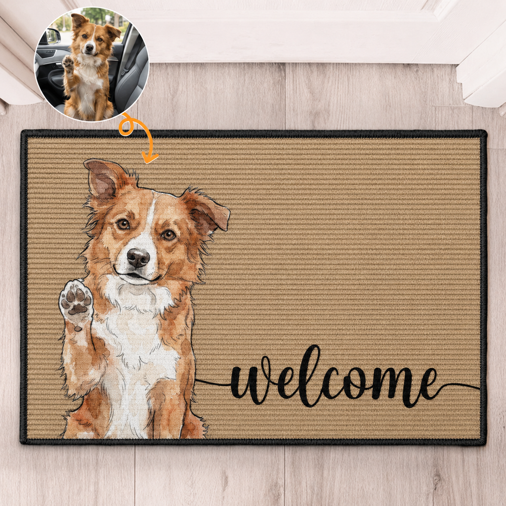 Welcome Pet Portrait Watercolor Art Welcome Mat - Personalized Doormat