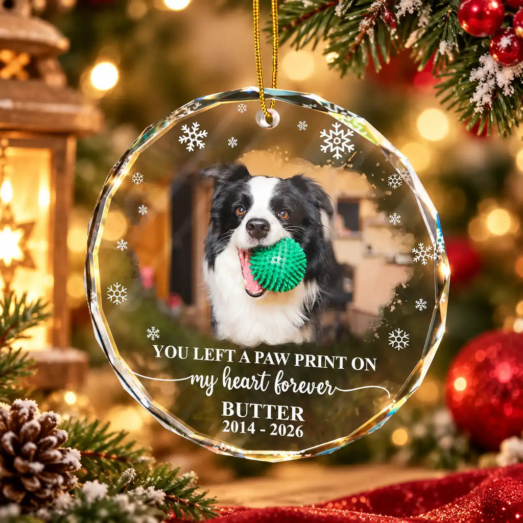 Personalized Christmas Ornament – Custom Pet Memorial Dog & Cat Photo Glass Ornament, Forever Loved Gift