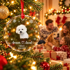 Personalized Christmas Ornament – Custom Pet Memorial Dog & Cat Photo Glass Ornament, Forever Loved Gift