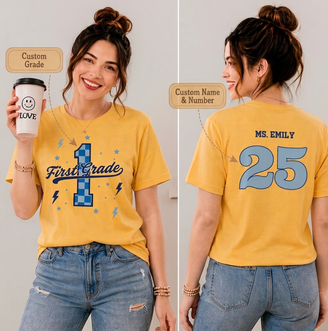 Personalized Teacher T-Shirt, Custom Grade & Name, Back To School Gift Hover Image