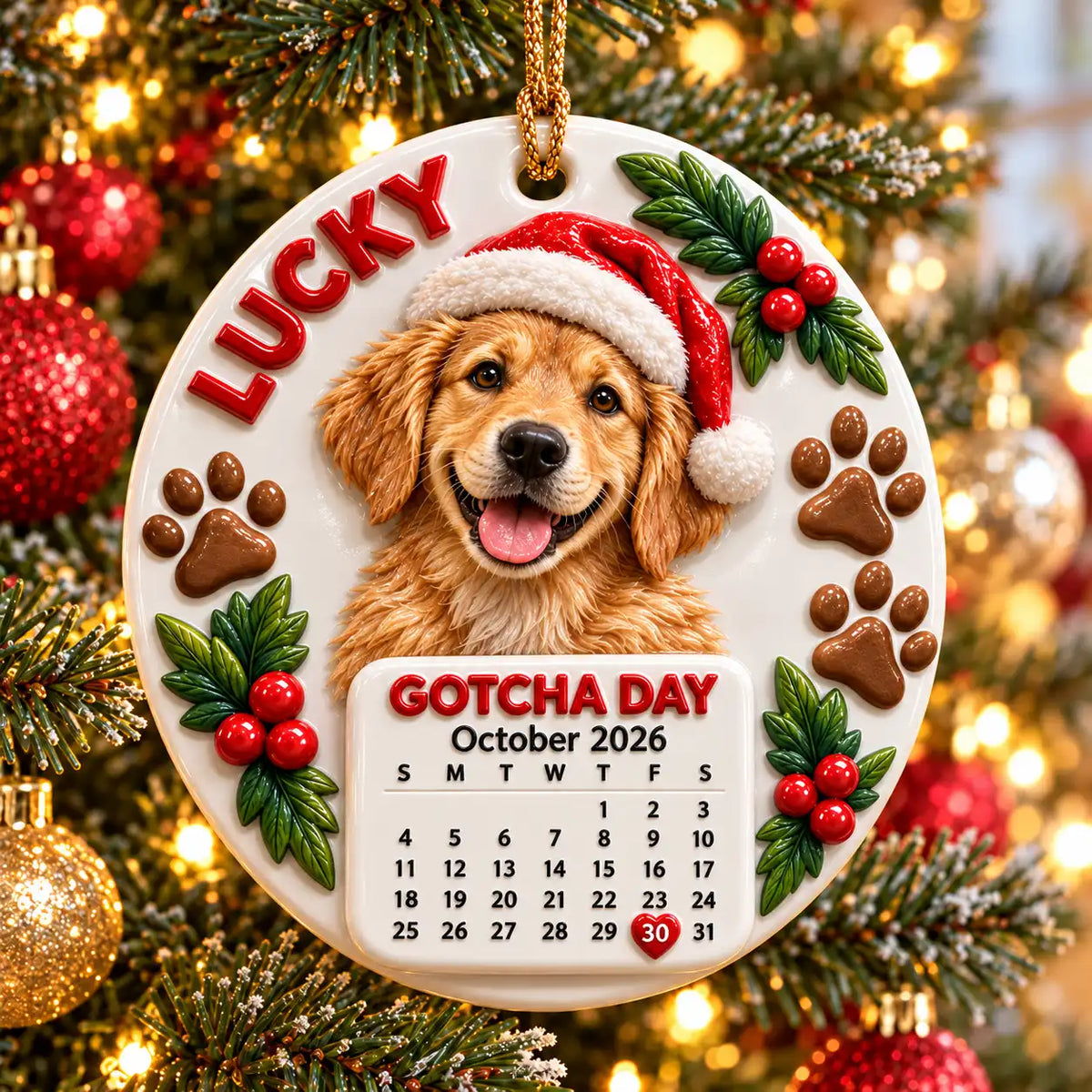 Personalized Dog Ornament with Photo, Name & Adoption Date - Gotcha Day Calendar Keepsake