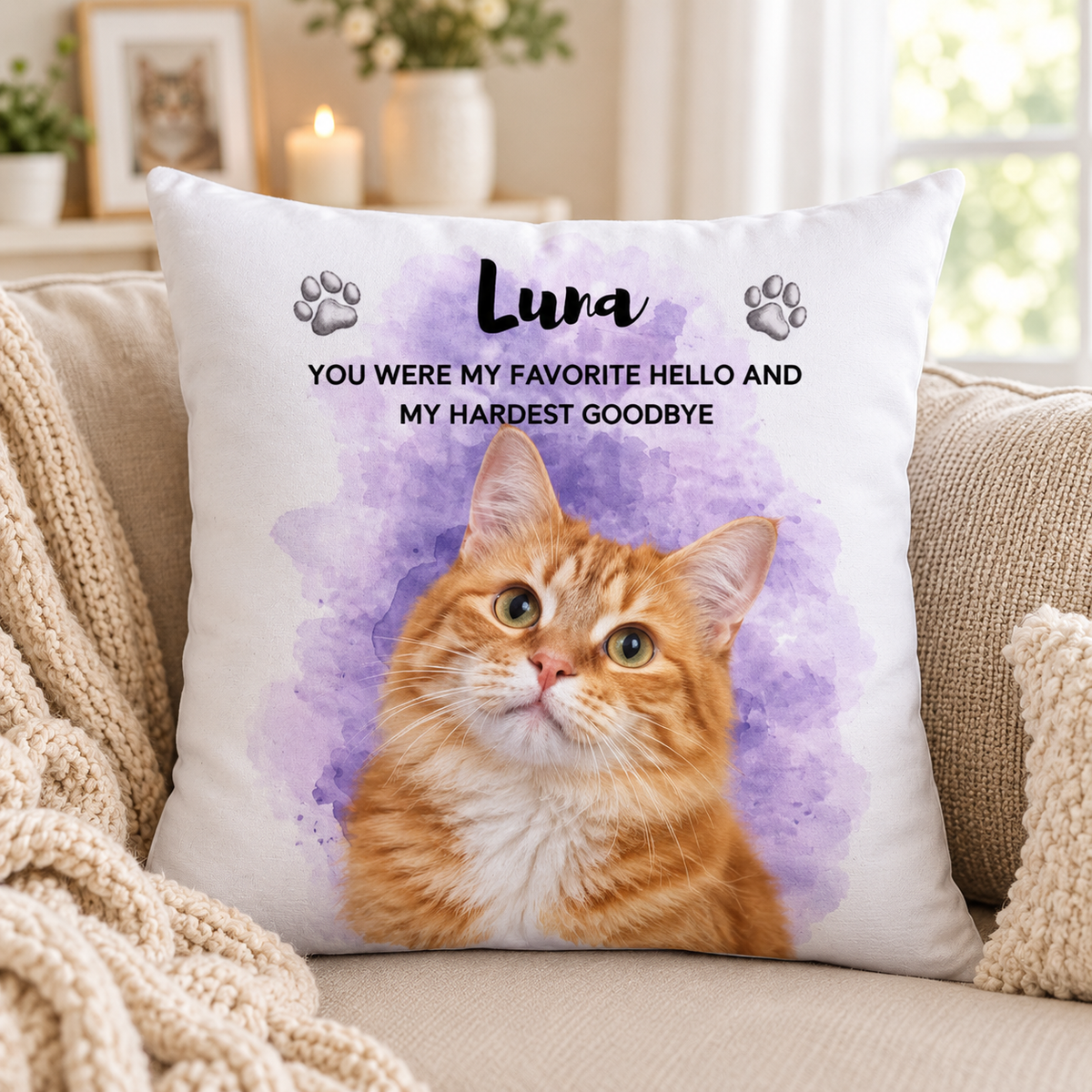 Custom Pet Memorial Pillow, Personalized Dog & Cat Photo Pillow, Pet Loss Gift