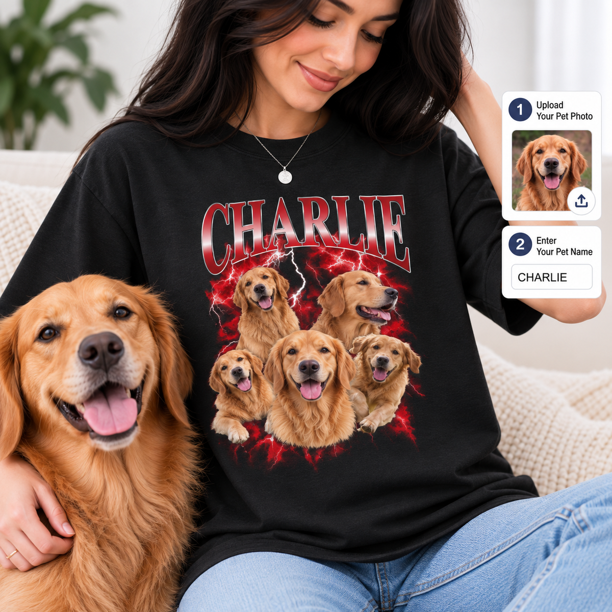 Custom Pet Shirt, Pet Bootleg Shirt with Photo & Name, Personalized Dog Cat Shirt, Custom 90s Pet Portrait Tee
